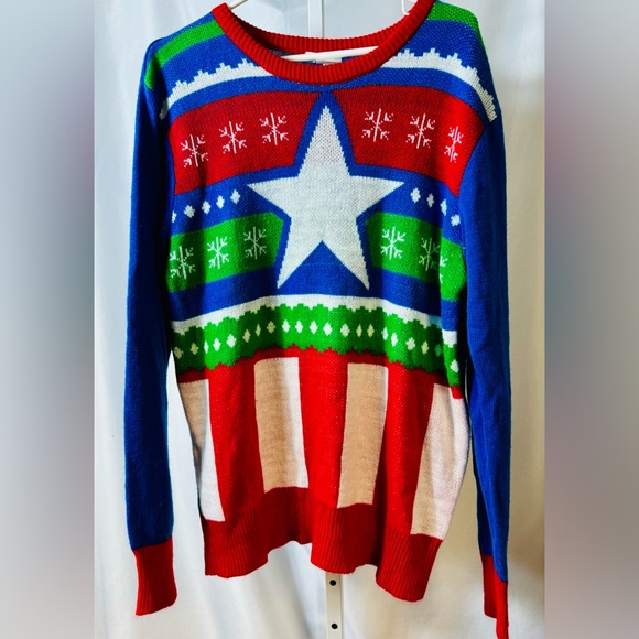 Marvel‎ Captain America Lightweight 100% Acrylic Christmas Sweater Sz L/XL - Picture 1 of 9